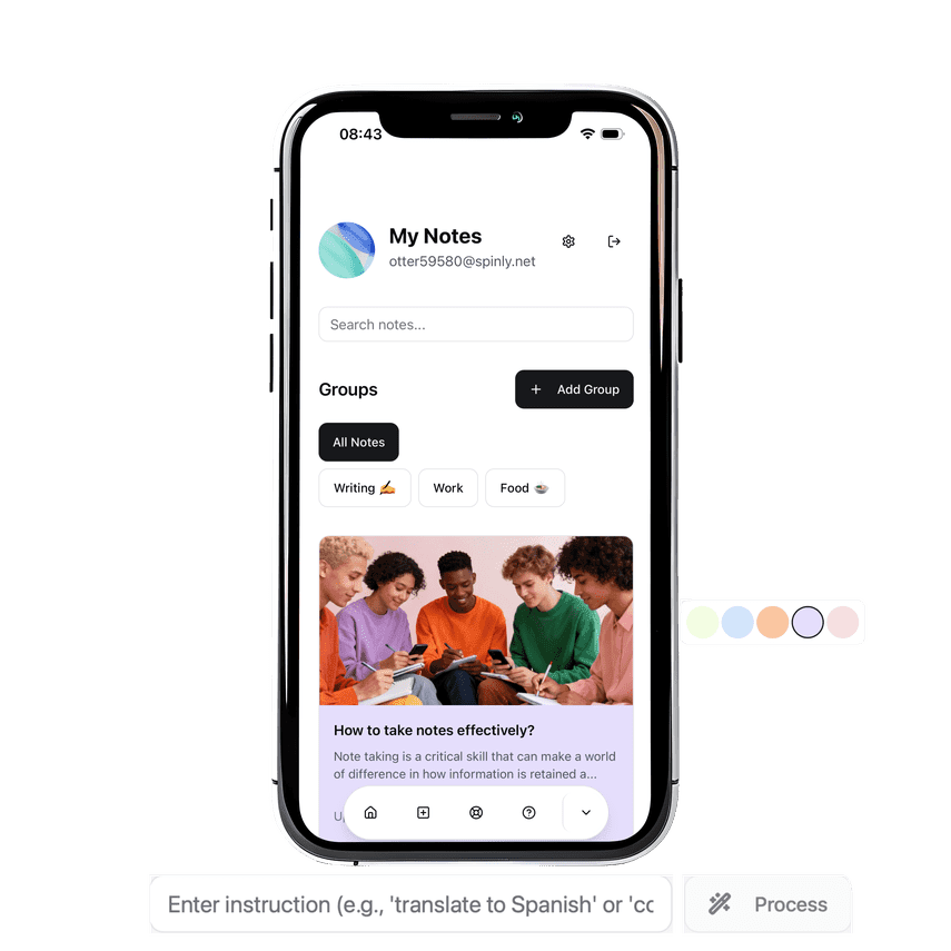 MindNote App Interface